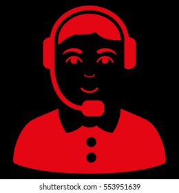 Call Center Operator vector icon. Flat red symbol. Pictogram is isolated on a black background. Designed for web and software interfaces.