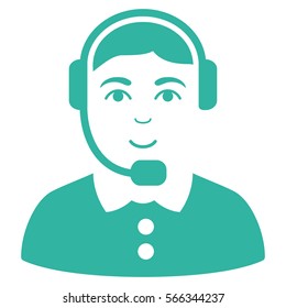 Call Center Operator vector icon. Flat cyan symbol. Pictogram is isolated on a white background. Designed for web and software interfaces.