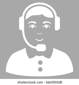 Call Center Operator vector icon. Flat white symbol. Pictogram is isolated on a silver background. Designed for web and software interfaces.