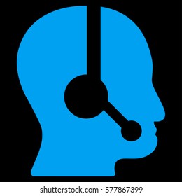 Call Center Operator vector icon. Flat blue symbol. Pictogram is isolated on a black background. Designed for web and software interfaces.