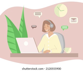 Operador del centro de llamadas. Ilustración vectorial.