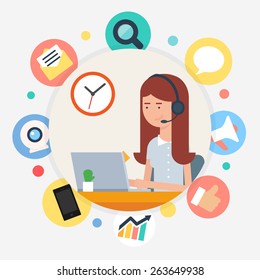 Call center operator, vector illustration flat style