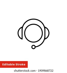 Call center operator vector line icon, Happy operator symbol Hotline service support in headset. Assistant callback Help center editable stroke vector illustration design on white background EPS 10