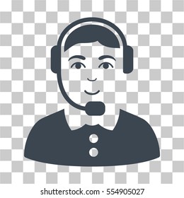 Call Center Operator vector pictogram. Illustration style is flat iconic smooth blue symbol on a chess transparent background.