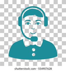 Call Center Operator vector pictograph. Illustration style is flat iconic soft blue symbol on a chess transparent background.