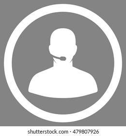 Call Center Operator vector rounded icon. Image style is a flat icon symbol inside a circle, white color, gray background.