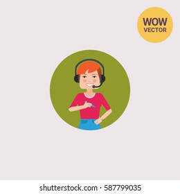 Call center operator wearing headset