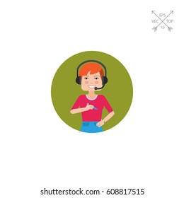 Call center operator wearing headset