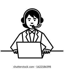 Call center operator. woman using headset and laptop computer. Vector illustration.