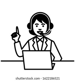 Call center operator. woman using headset and laptop computer. Vector illustration.