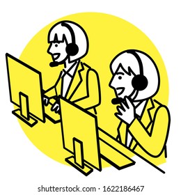 Call center operator. women in headset. Vector illustration.