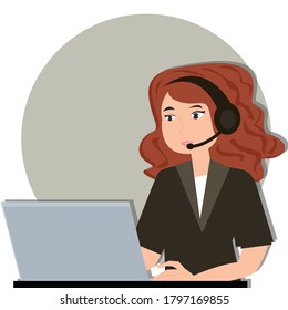 Call center operator at work. Creative idea design. Flat vector for template, brochure or presentation.