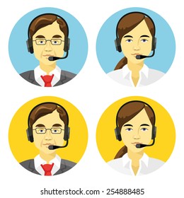 Call center operators avatars vector round flat icons set.Creative graphic design concepts,ui elements.Modern style colorful signs,symbols,buttons for website, mobile apps.Isolated on white background