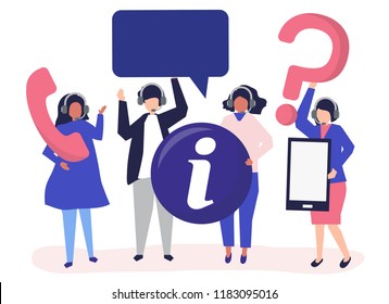 Call center operators carrying communication icons