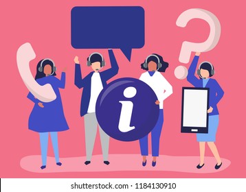 Call center operators carrying communication icons