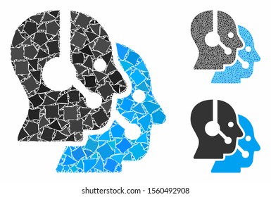 Call center operators composition of humpy items in various sizes and color tints, based on call center operators icon. Vector bumpy elements are organized into composition.