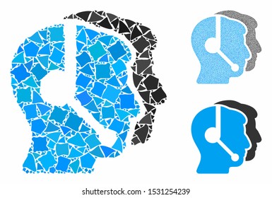 Call center operators composition of uneven parts in variable sizes and shades, based on call center operators icon. Vector uneven items are grouped into composition.