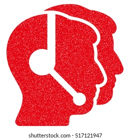 Call Center Operators grainy textured icon for overlay watermark stamps. Flat symbol with unclean texture. Dotted vector red ink rubber seal stamp with grunge design on a white background.