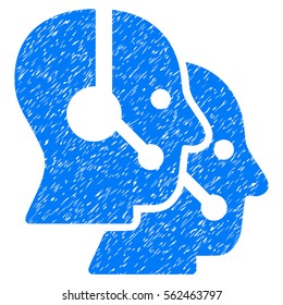 Call Center Operators grainy textured icon for overlay watermark stamps. Flat symbol with scratched texture. Dotted vector blue ink rubber seal stamp with grunge design on a white background.