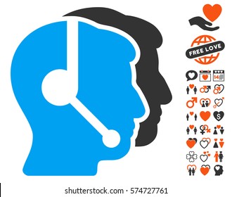 Call Center Operators icon with bonus amour design elements. Vector illustration style is flat iconic symbols for web design, app user interfaces.