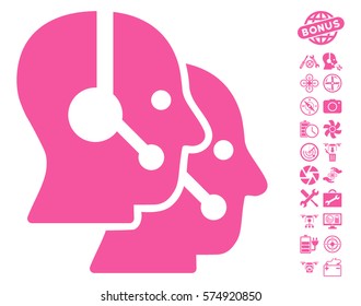 Call Center Operators icon with bonus quadrocopter tools clip art. Vector illustration style is flat iconic symbols on white background.