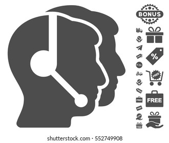 Call Center Operators icon with free bonus clip art. Vector illustration style is flat iconic symbols, gray color, white background.