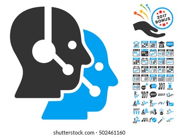 Call Center Operators pictograph with bonus 2017 new year design elements. Vector illustration style is flat iconic symbols,modern colors, rounded edges.