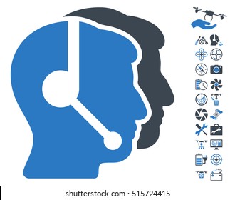 Call Center Operators pictograph with bonus airdrone tools pictograph collection. Vector illustration style is flat iconic smooth blue symbols on white background.
