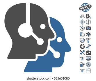 Call Center Operators pictograph with bonus copter service pictures. Vector illustration style is flat iconic cobalt and gray symbols on white background.