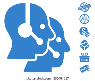 Call Center Operators pictograph with free bonus symbols. Vector illustration style is flat iconic symbols, cobalt color, white background.