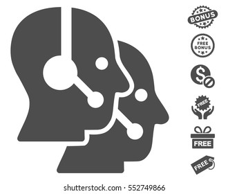 Call Center Operators pictograph with free bonus design elements. Vector illustration style is flat iconic symbols, gray color, white background.