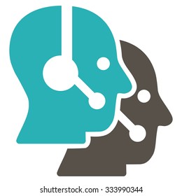 Call Center Operators vector icon. Style is bicolor flat symbol, grey and cyan colors, rounded angles, white background.