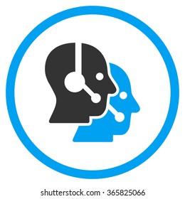 Call Center Operators vector icon. Style is bicolor flat circled symbol, blue and gray colors, rounded angles, white background.