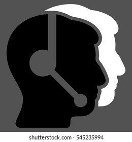 Call Center Operators vector icon. Style is flat graphic bicolor symbol, black and white colors, gray background.