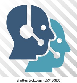 Call Center Operators vector icon. Illustration style is flat iconic bicolor cyan and blue symbol on a hatched transparent background.