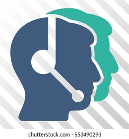 Call Center Operators vector icon. Illustration style is flat iconic bicolor cobalt and cyan symbol on a hatch transparent background.