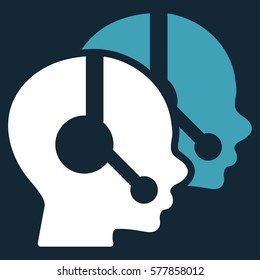 Call Center Operators vector icon. Flat bicolor blue and white symbol. Pictogram is isolated on a dark blue background. Designed for web and software interfaces.