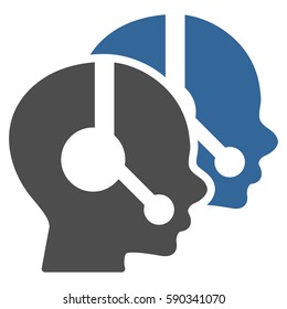 Call Center Operators vector icon. Flat bicolor cobalt and gray symbol. Pictogram is isolated on a white background. Designed for web and software interfaces.