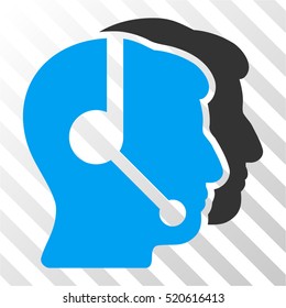 Call Center Operators vector pictogram. Illustration style is flat iconic bicolor blue and gray symbol on a hatched transparent background.