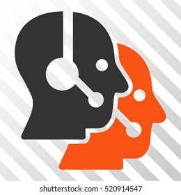 Call Center Operators vector pictograph. Illustration style is flat iconic bicolor orange and gray symbol on a hatch transparent background.