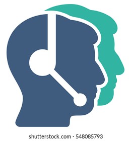 Call Center Operators vector pictograph. Style is flat graphic bicolor symbol, cobalt and cyan colors, white background.