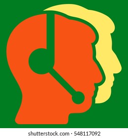 Call Center Operators vector pictograph. Style is flat graphic bicolor symbol, orange and yellow colors, green background.
