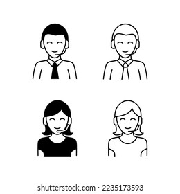 call center operators wearing headsets. vector icon set isolated on white background