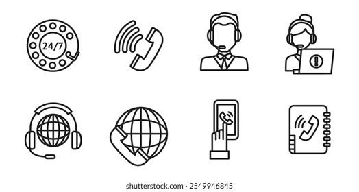 Call Center Outline Icons Set 