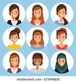 call center people team work. customer service character. illustration vector of avatar woman.