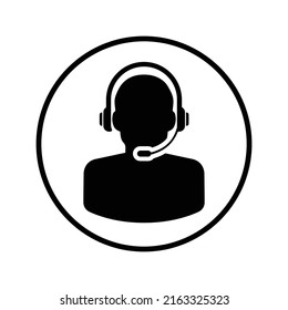 Call Center, Phone Operator, Support Chat, Emergency Service Icon. Black Vector Graphics.