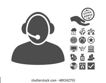 Call Center pictograph with bonus clip art. Vector illustration style is flat iconic symbols, gray color, white background.