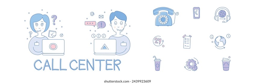 Call Center and Product Management and Support Line Icon Vector Set