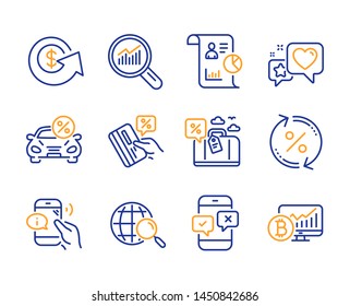 Call Center, Report And Car Leasing Icons Simple Set. Data Analysis, Dollar Exchange And Heart Signs. Travel Loan, Loan Percent And Credit Card Symbols. Line Call Center Icon. Colorful Set. Vector