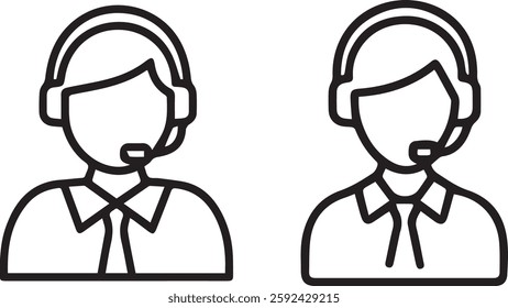 Call Center Representative Icons - Minimalist Customer Support Illustrations